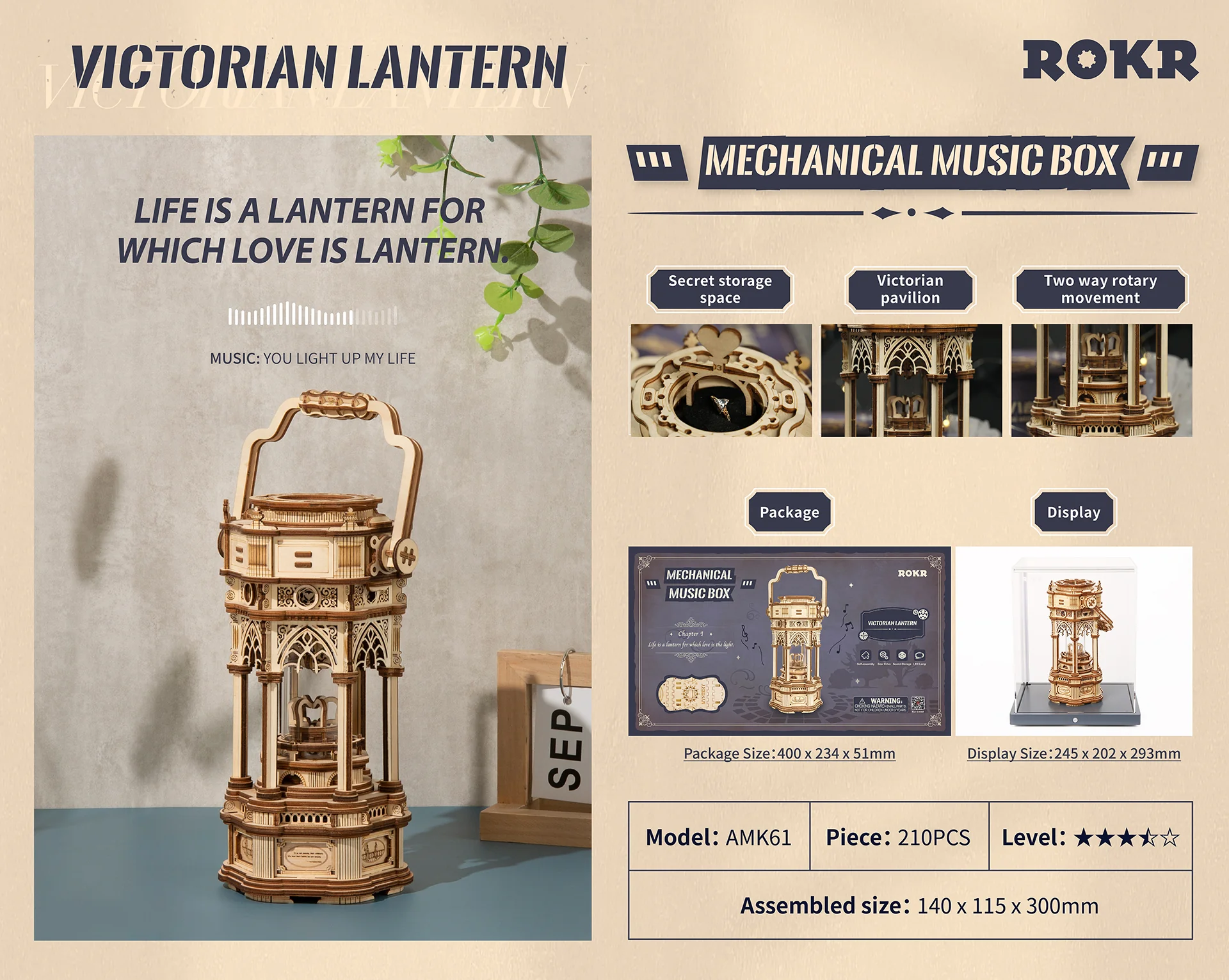 Robotime Victorian Lantern AMK61 - Image 3